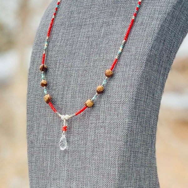 Crystal Charm & Navajo Cedar Bead Necklace - Available In Multiple Colors