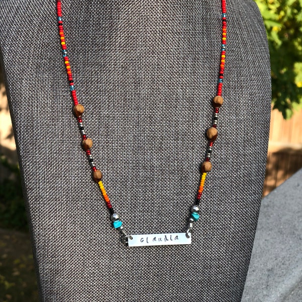 Personalized! Navajo Cedar Bead Necklace with Gemstone - Available In Multiple Colors