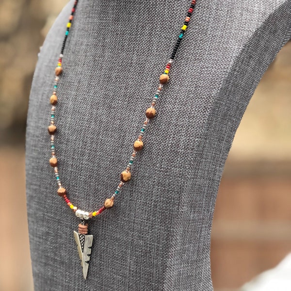 Arrowhead Navajo Cedar Bead Necklace - Multiple Color Size - Gift for Him Her - Health Spirit Energy - Native Authentic Boho