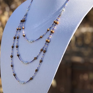 Moonstone - Navajo Cedar Bead Tiered Necklace - Purple