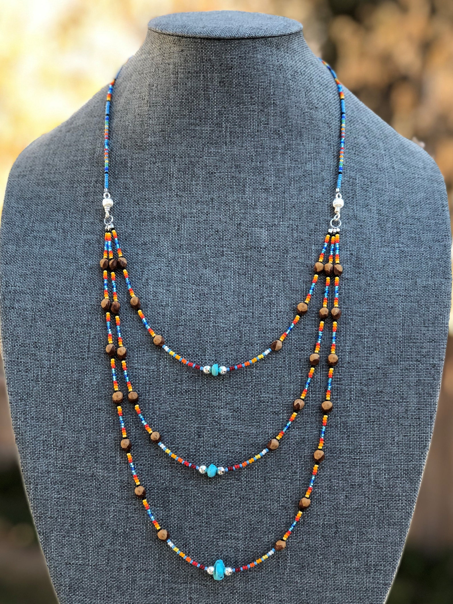 Turquoise Navajo Cedar Bead Tiered Necklace Blue - Etsy