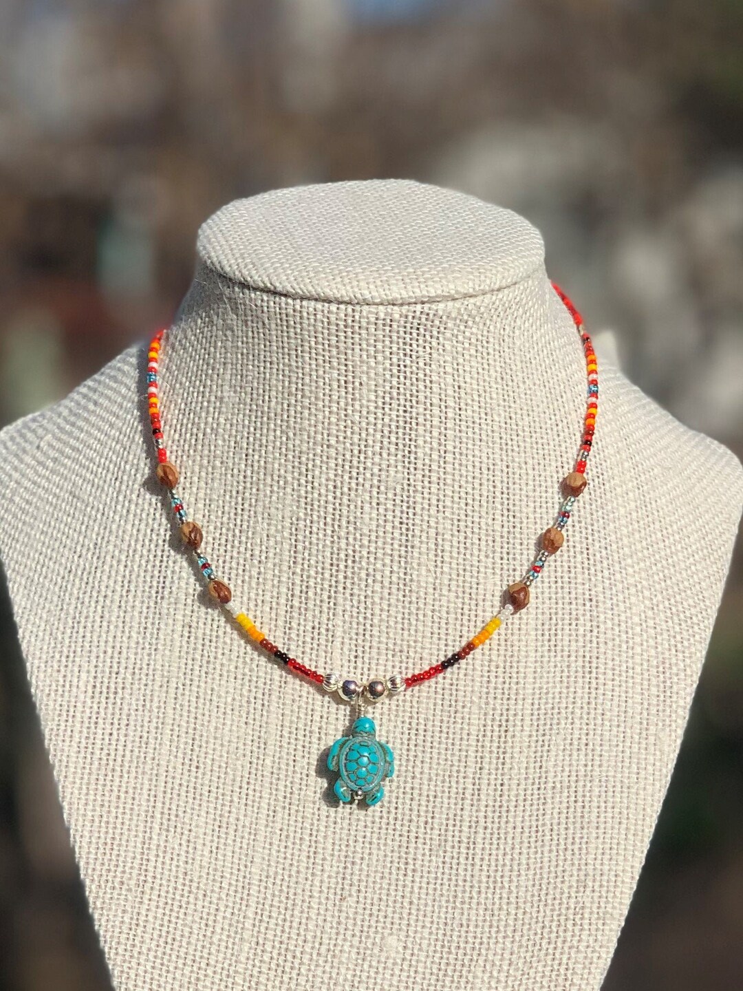 Turtle & Navajo Cedar Bead Necklace Multiple Style Size Turquoise Gift ...