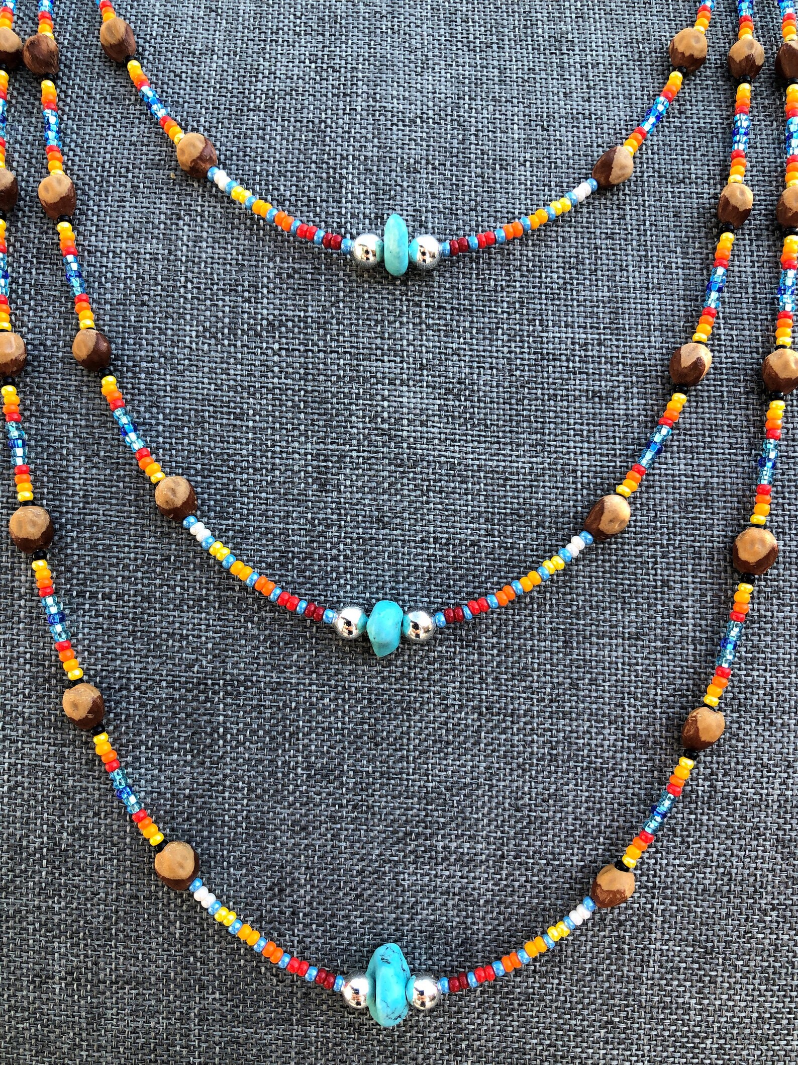 Turquoise Navajo Cedar Bead Tiered Necklace Blue Etsy