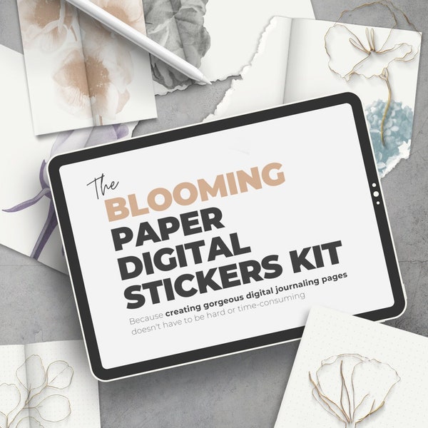 the Blooming Paper Digital Stickers kit - Realistic Digital Journals or Bullet Journals