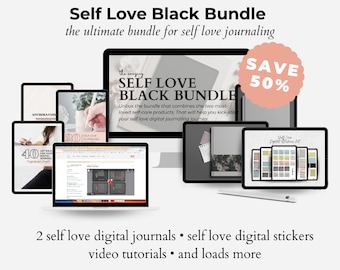 Self Love Digital Journaling Bundle Black for Beginners Aesthetic Realistic Digital Bullet Journal Self Care and Mindfulness iPad GoodNotes