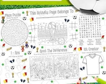 World Cup Activity Mat Printable | Soccer Kids Activity Sheet | Maze Word Search I Spy Spot the Difference | Football Party Favour PDF