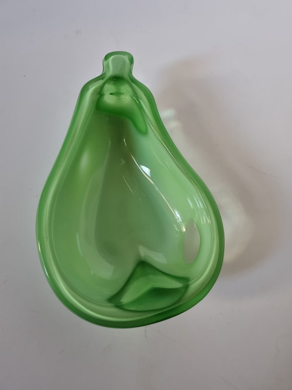 Japanese Sasaki Green Milk Glass Pear Trinket Dish - image 1