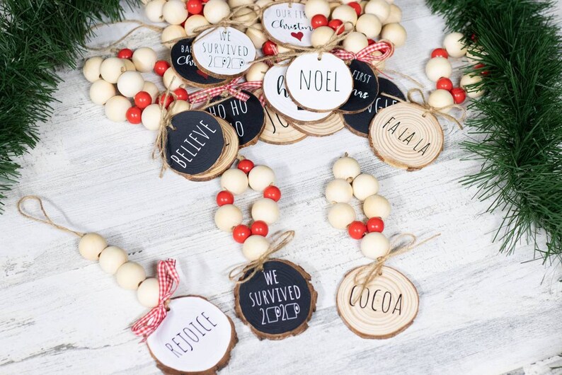 Rae Dunn Inspired Christmas Ornaments Wood Bead Ornament Etsy