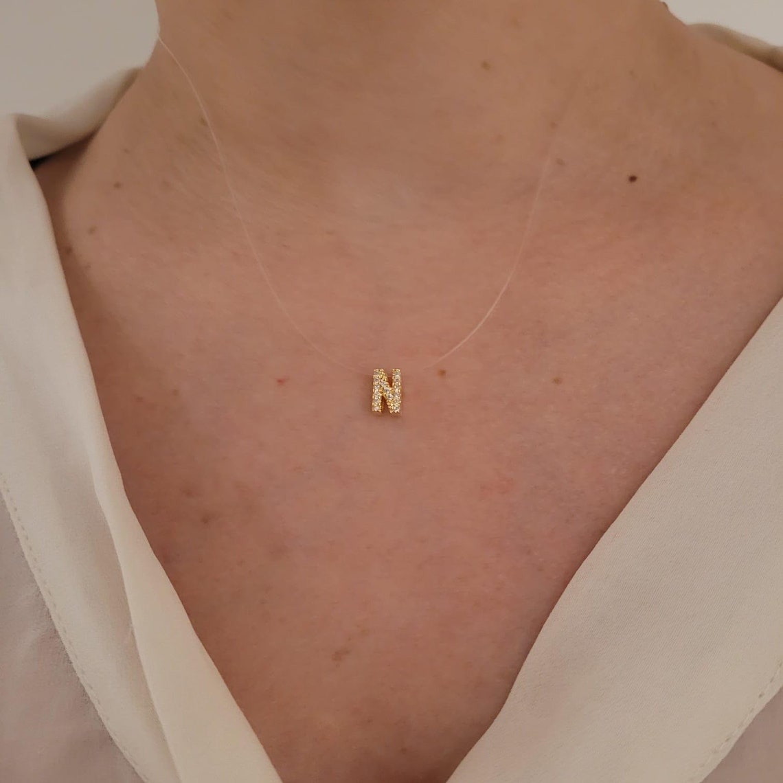 Personalised Necklace Initials Necklace Letter N Studded Etsy