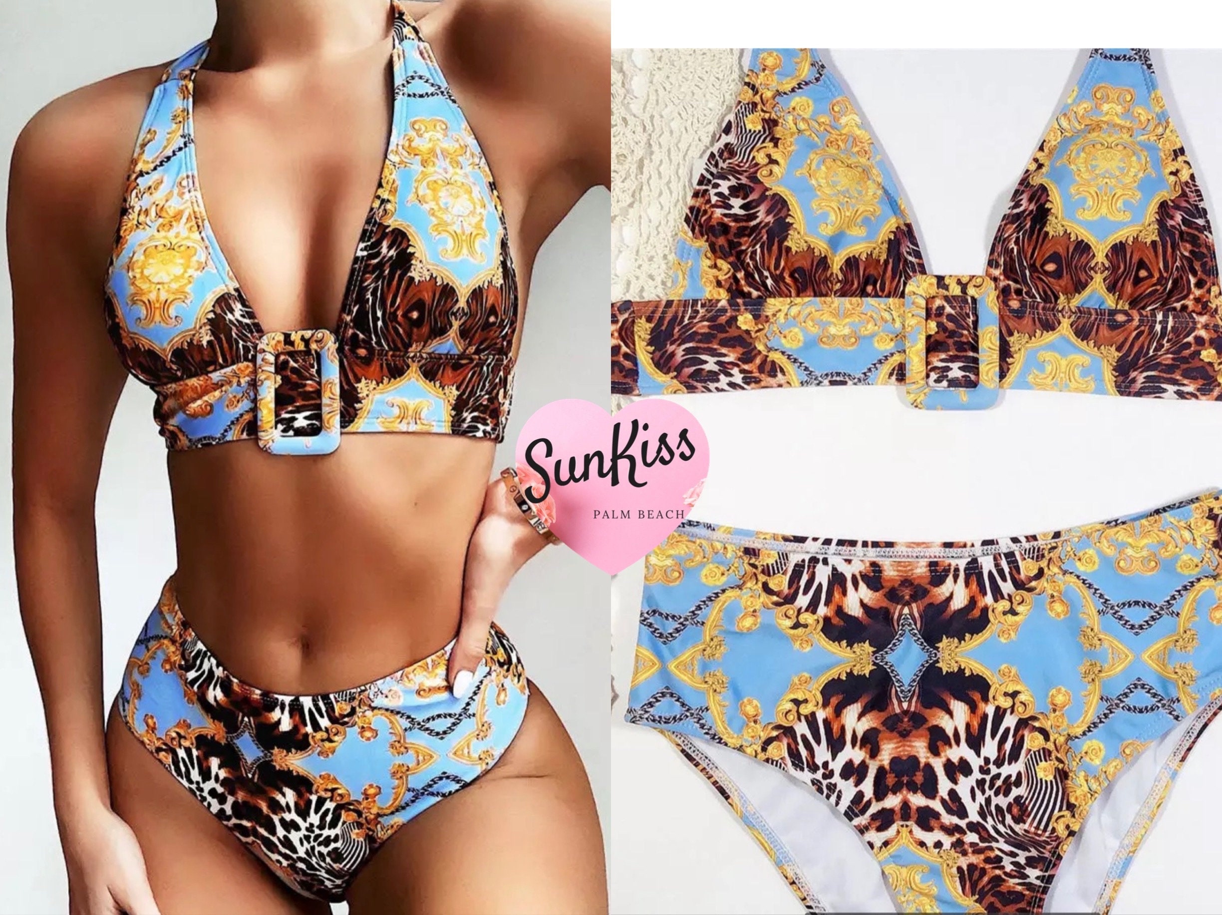 Versace Swim Bikini Top Monogram Sponge + Patch