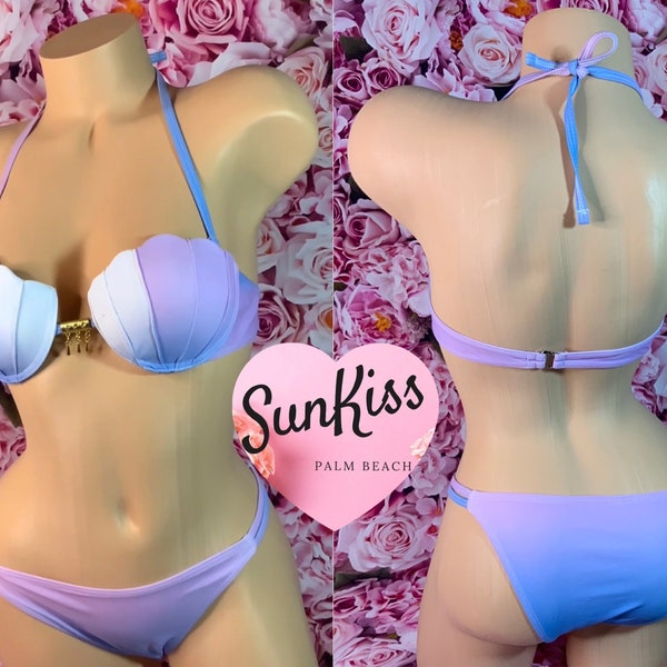 Sirena Ombré Bikini Set/Sujetador de concha/Traje de baño de sirena para adultos/Traje de baño de mujer/Traje de baño/ Monokini/ Cola de sirena/ Regalo para ella/ Regalo de cumpleaños