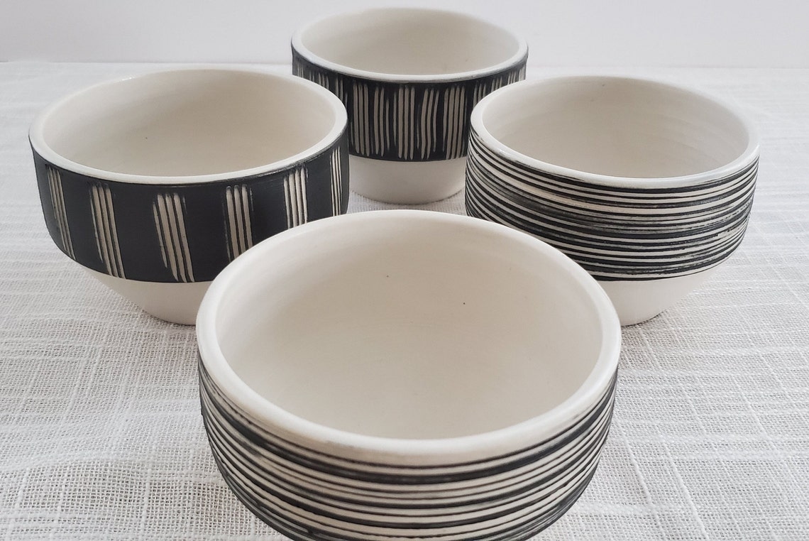 Black and white bowls Set of 4 bowls dessert bowls Etsy