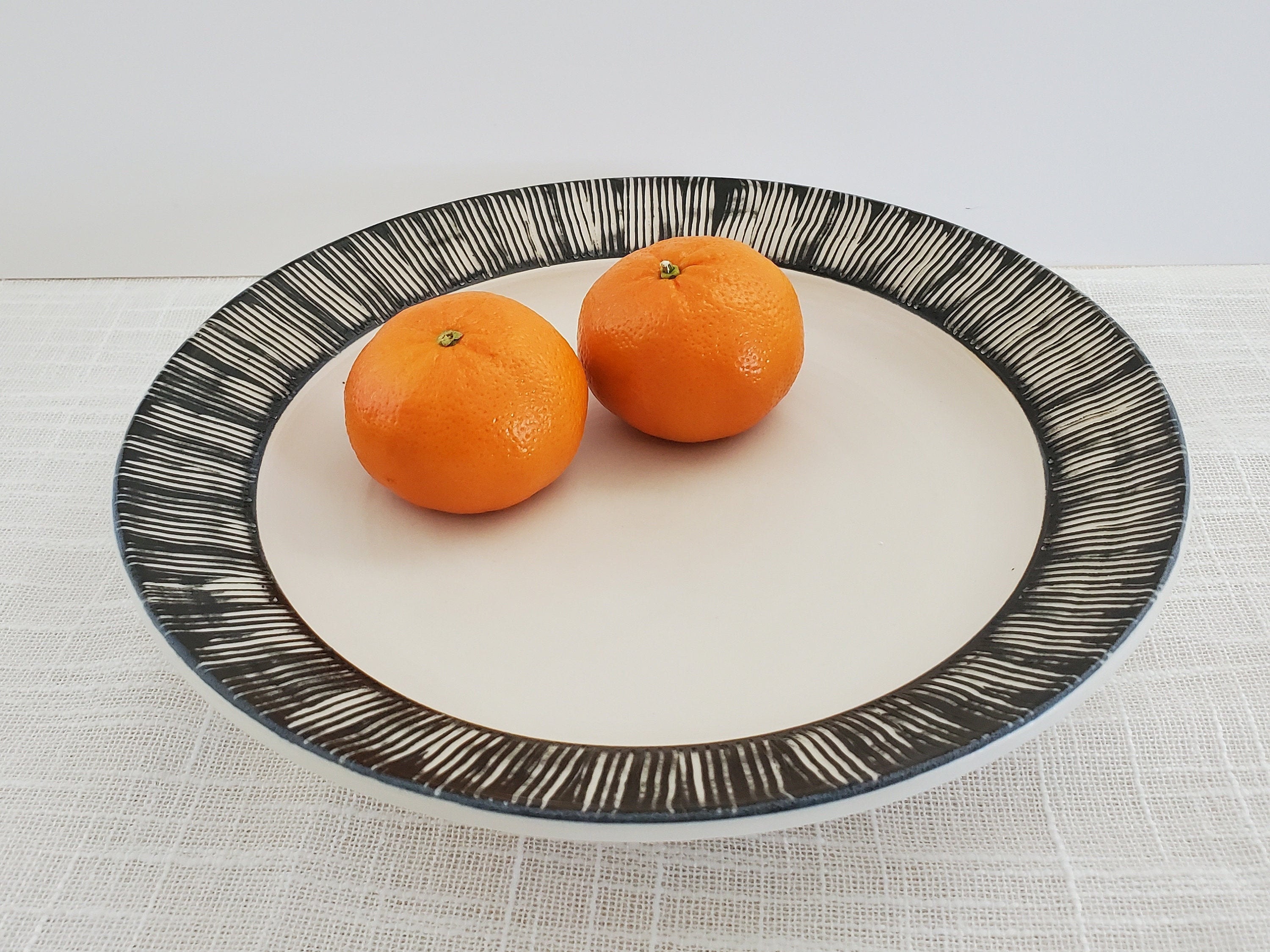Black and white plate striped plate ceramic serving plate Etsy