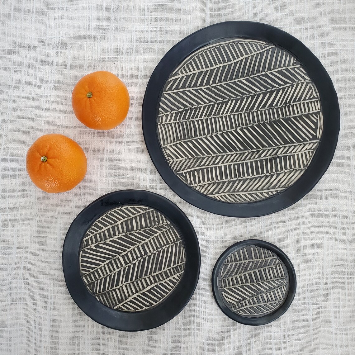 Black and white plates Set of three handmade ceramic plates Etsy