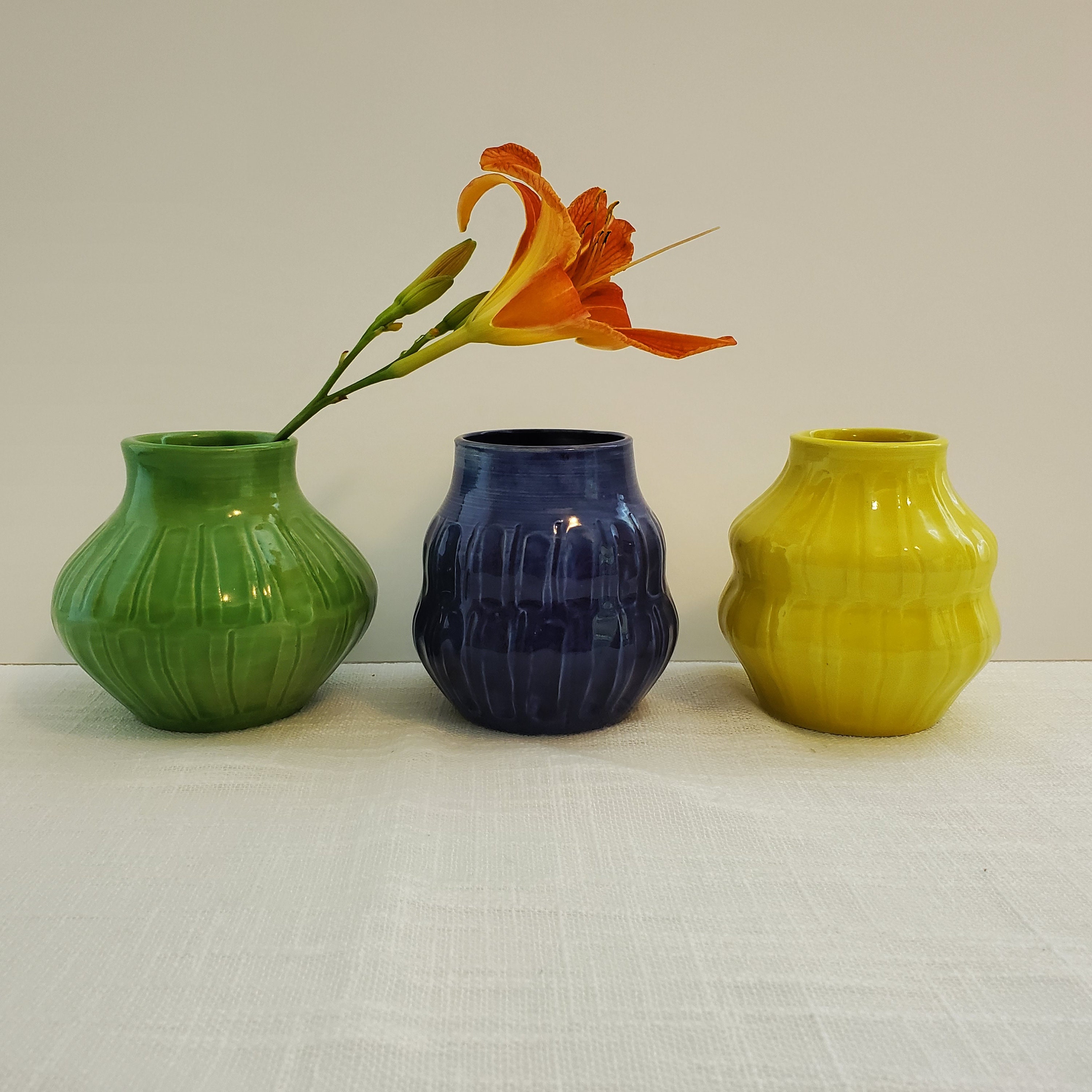 Ceramic bud vase glossy yellow vase handmade vase small Etsy