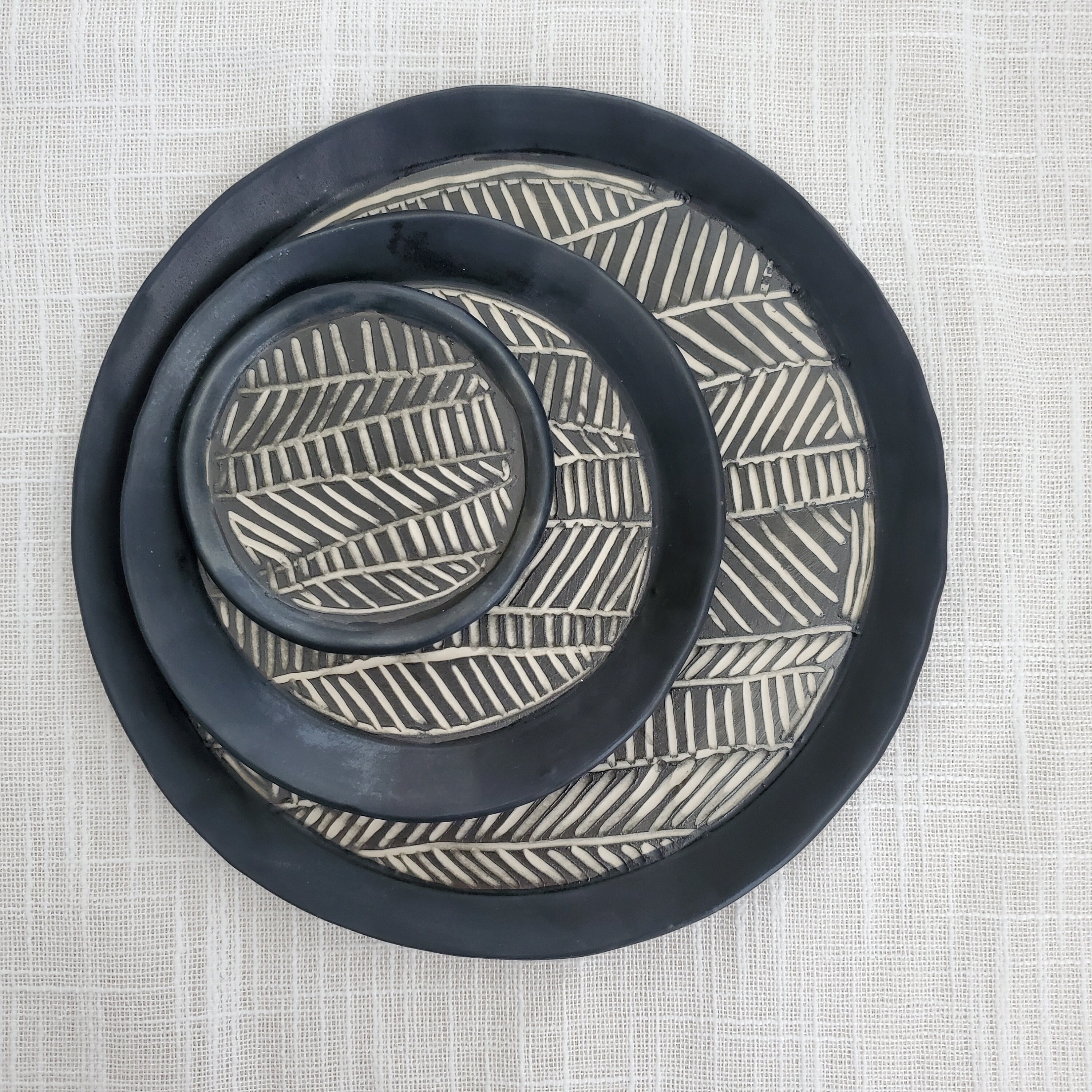 Black and white plates Set of three handmade ceramic plates Etsy