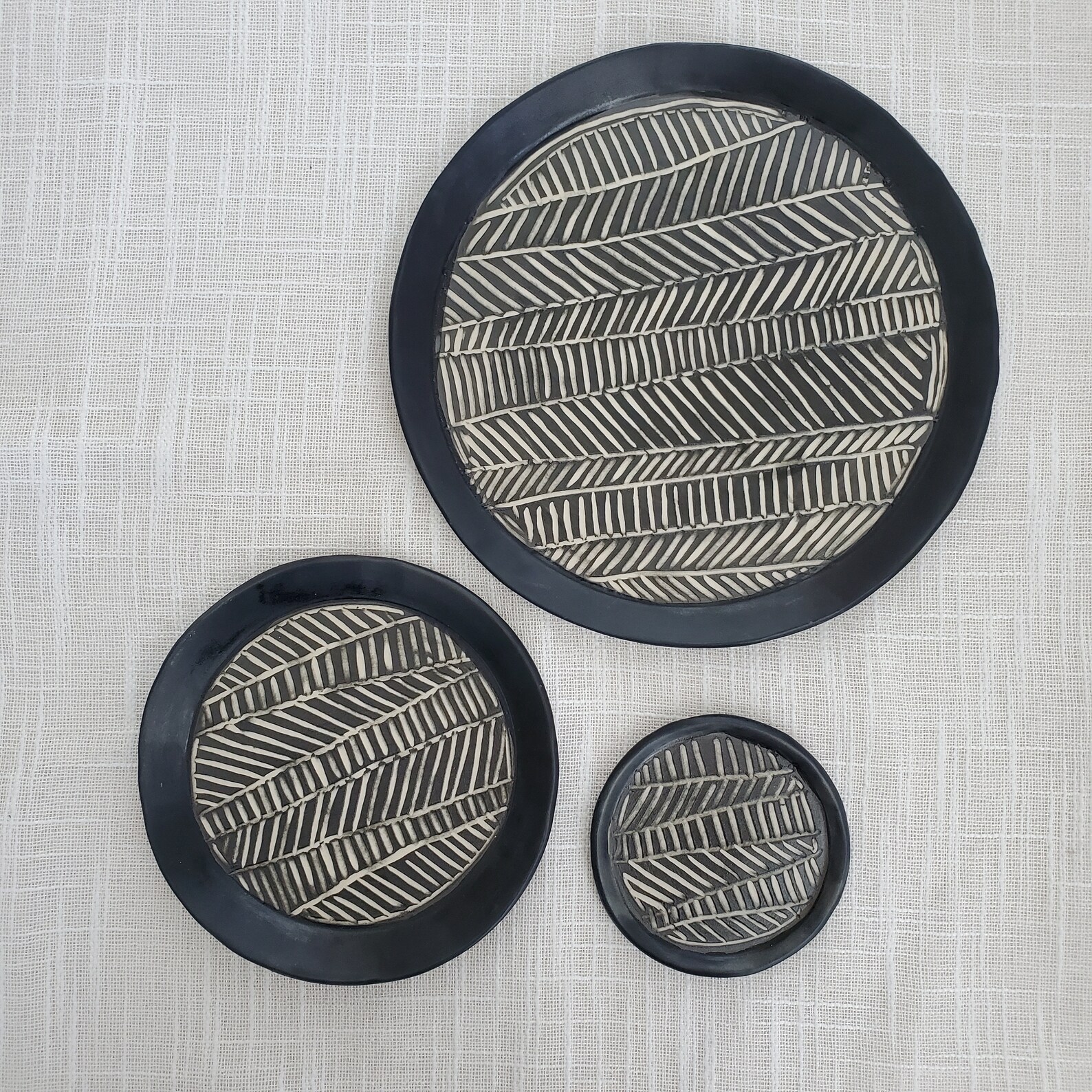 Black and white plates Set of three handmade ceramic plates Etsy