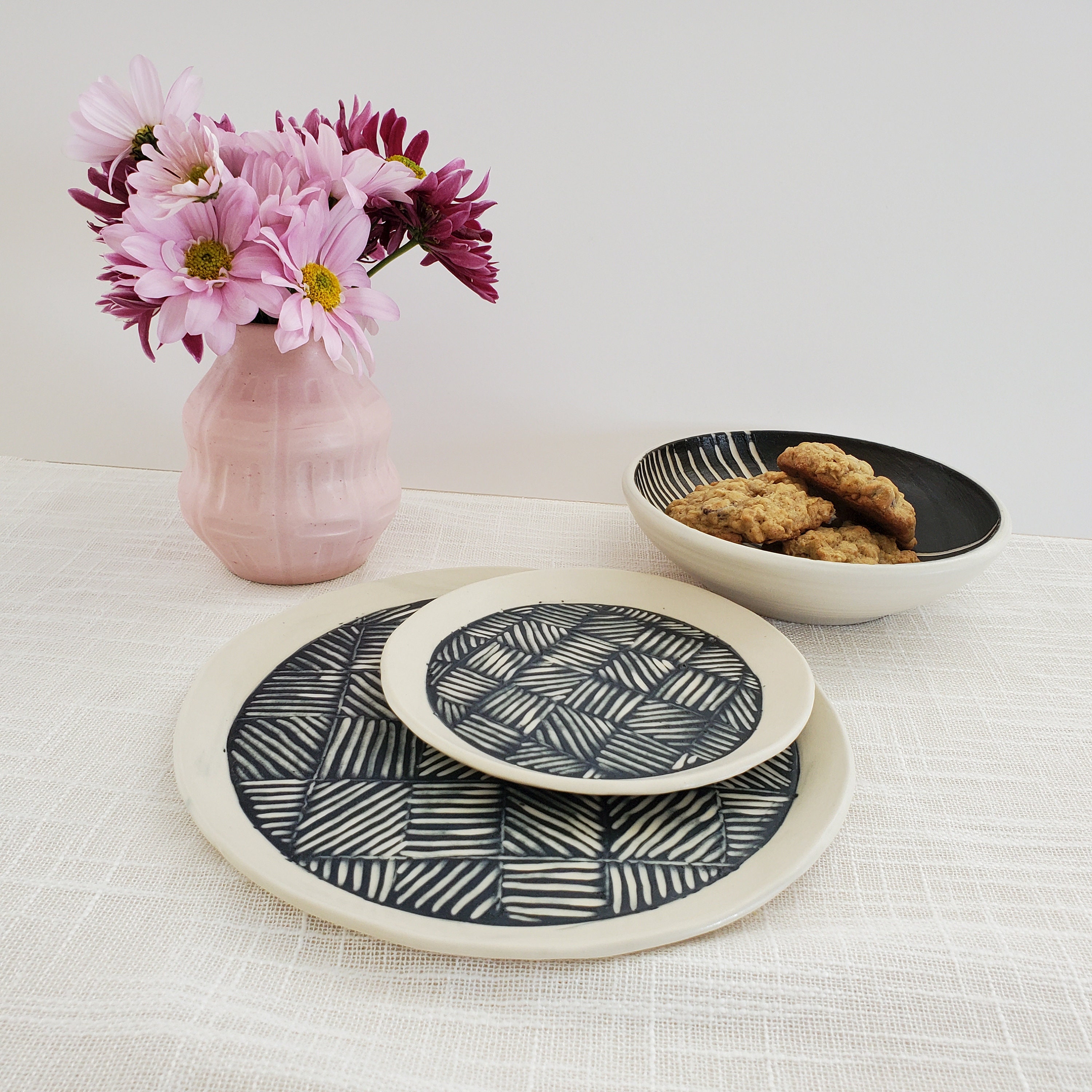 Black and white plates Set of two handmade ceramic plates Etsy