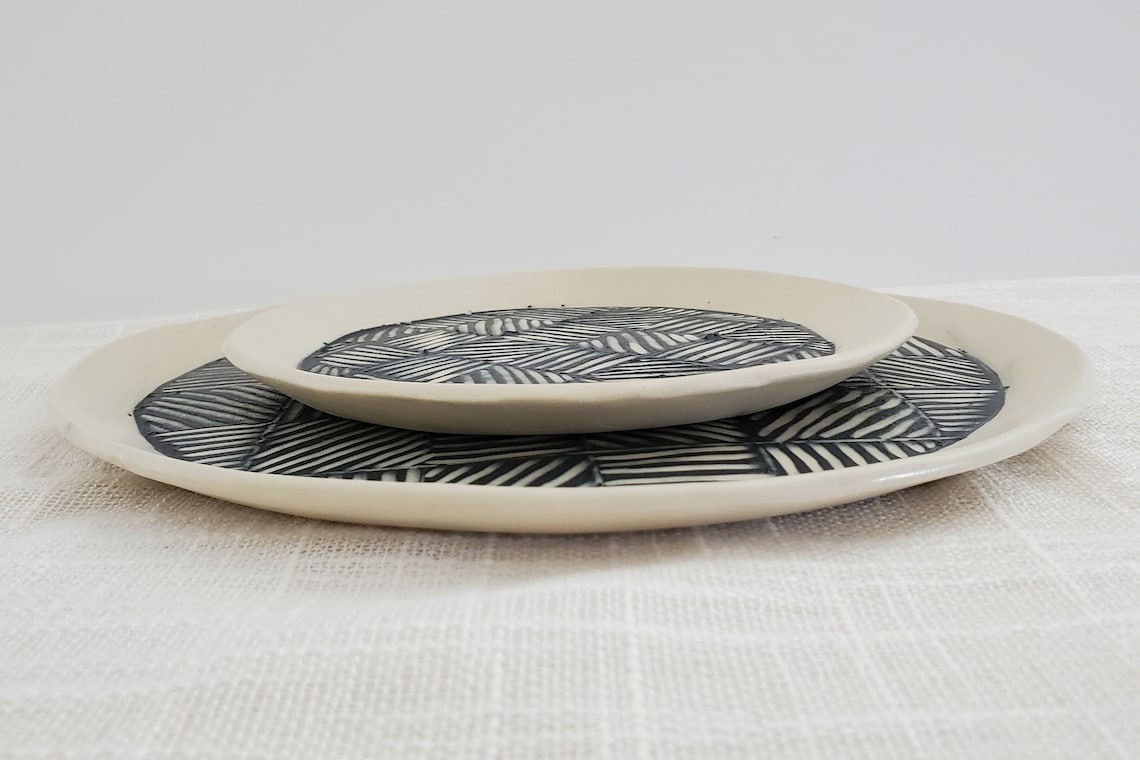 Black and white plates Set of two handmade ceramic plates Etsy
