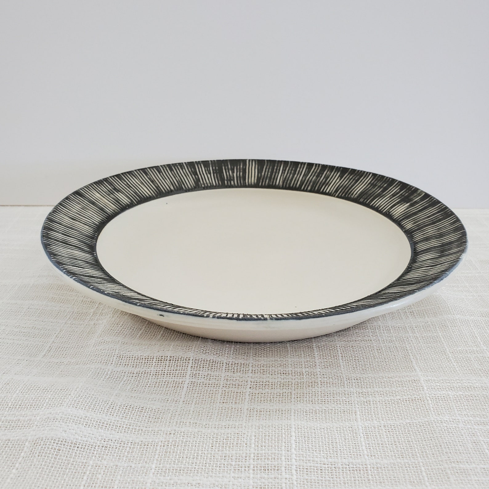 Black and white plate striped plate ceramic serving plate Etsy