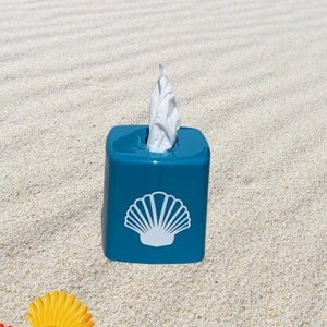 Teal Seashell Tissue Box Cover, Beach Tissue box, home decor tissue box cover, Teal Tissue Cover Box with a Seashell
