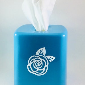 Teal Acrylic Tissue Cover Box with a Rose, spring tissue box, home decor, Rose Tissue Box Cover