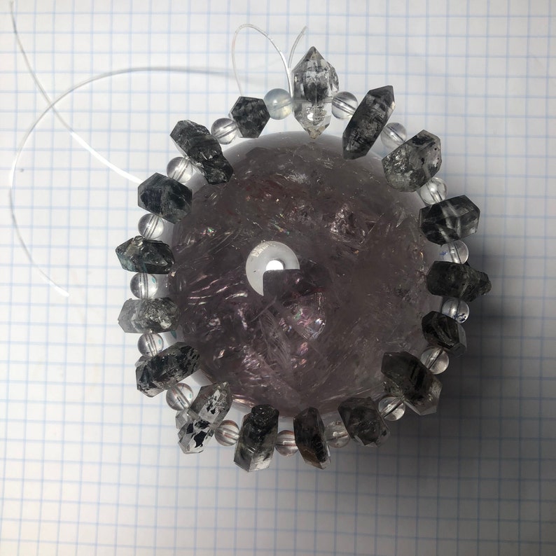 ARMBAND - UNIKAT - Roh Herkimer Diamant Double Terminated Punkt Kristall Energie Booster Natürliche unbehandelte Edelstein Hoch Frequenz Schwingung Bild 2