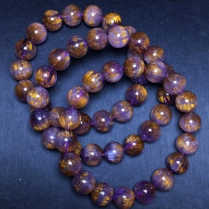 Rutilated Amethyst Bracelet Natural Gemstone Rutile in Purple Quartz Crystal Handmade Jewelry Gemstone Chakra Healing