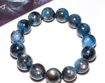 BRACELET - Aigue-marine noire effet yeux de chat, perles naturelles faites à la main, bijoux en cristal yeux de diable, chakra de la gorge, énergie de guérison, porte-bonheur