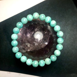 BRACELET - UNIQUE - Amazonite 8.5mm Handmade Prayer Beads Meditation Crystal Healing Anxiety Depression Cats Eye Effect Spiritual Witchcraft