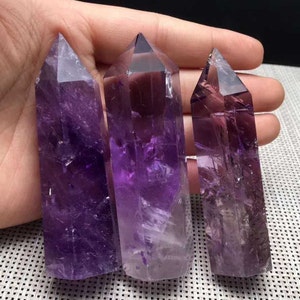 Torre de Amatista Crystal Point Naturarl Chakra Curando púrpura genuino semiprecioso arco iris protección amuleto Chevron Auralite 23