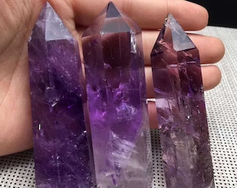 Amethyst Tower Crystal Point Naturarl Chakra Healing Purple Genuine Semi Precious Rainbow Protection Birthstone Amulet Chevron Auralite 23