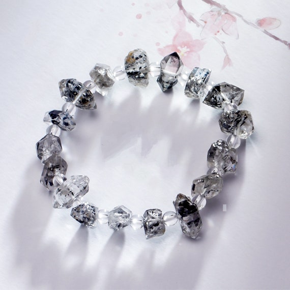 BRACELET - UNIQUE - Raw Herkimer Diamond Double Terminated Point Crystal Energy Booster Natural Untreated Gemstone High Frequency Vibration