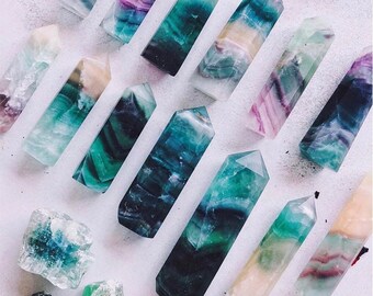 TOWER - Fluorite Natural Chakra Healing Green Purple Yellow Genuine Crystal Birthstone Semi Precious Protection Gemstone Gift Amulet