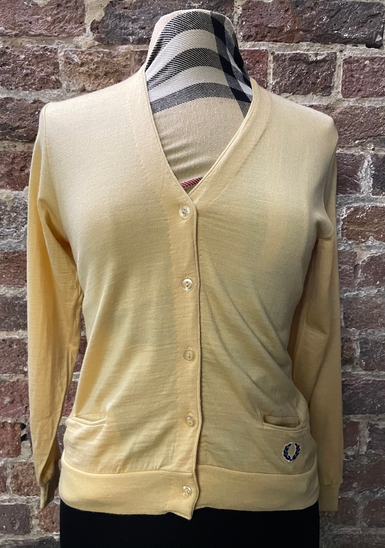 Retro Ladies Yellow Fitted Fred Perry Cardigan