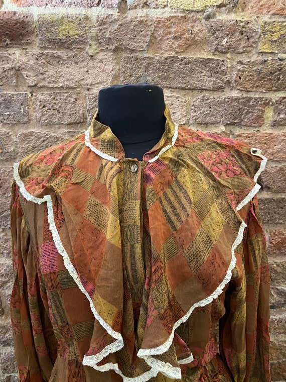 Vintage 80s Deadstock Chiffon Autumnal Dress