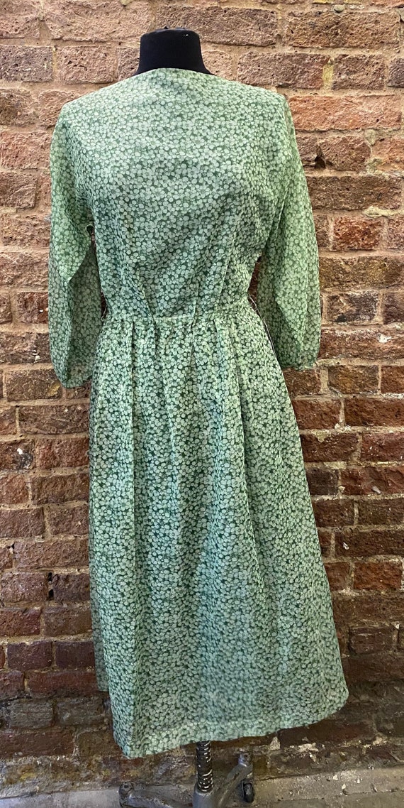 Deadstock Vintage 1980s Chiffon Floral Green Dress