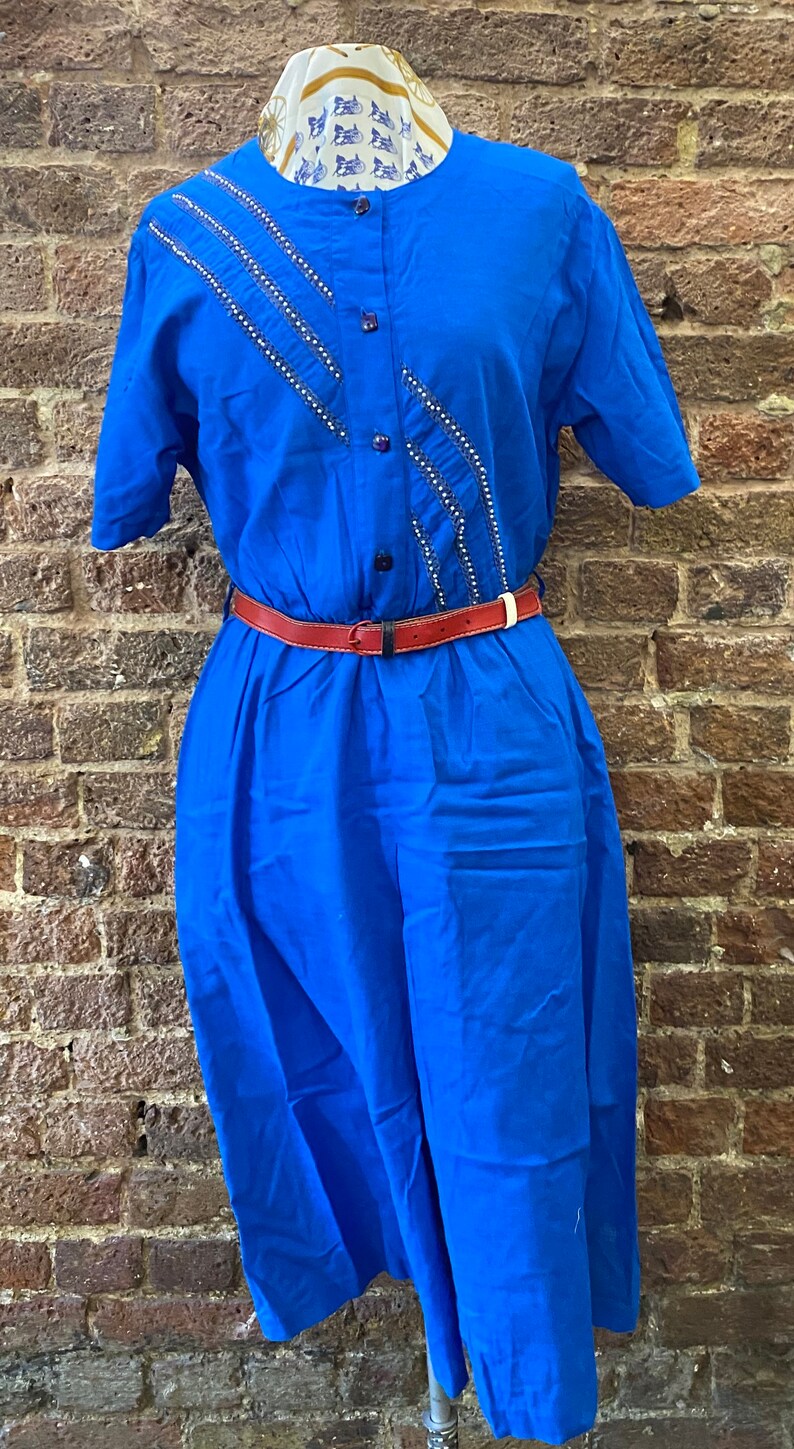Vintage 80s Deadstock Italian Blue Dress