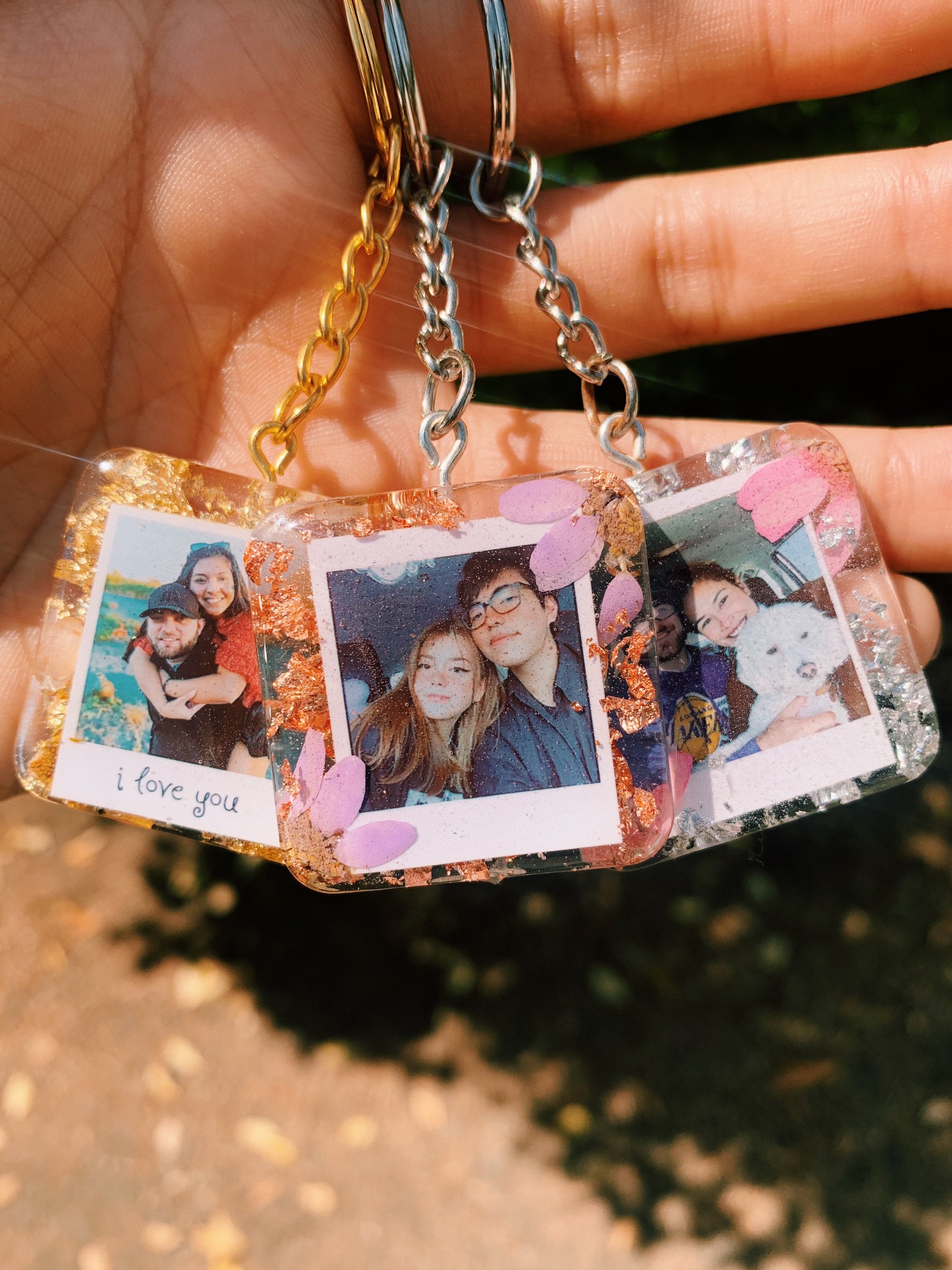 Resin Photo Keychain With Flowers Photo Keychain Resin Keychain