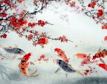 Beautiful and Elegant 9 Koi Fish Painting - Best for Feng Shui