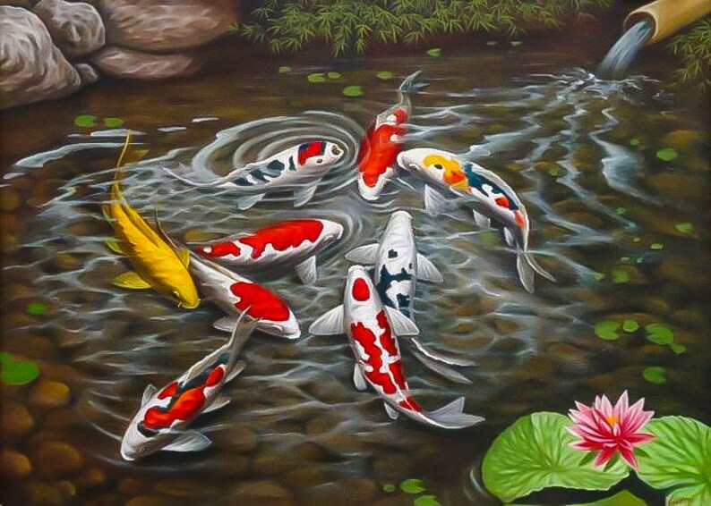 Painting of 9 Koi Fish Bring Prosperity and Good Luck Etsy