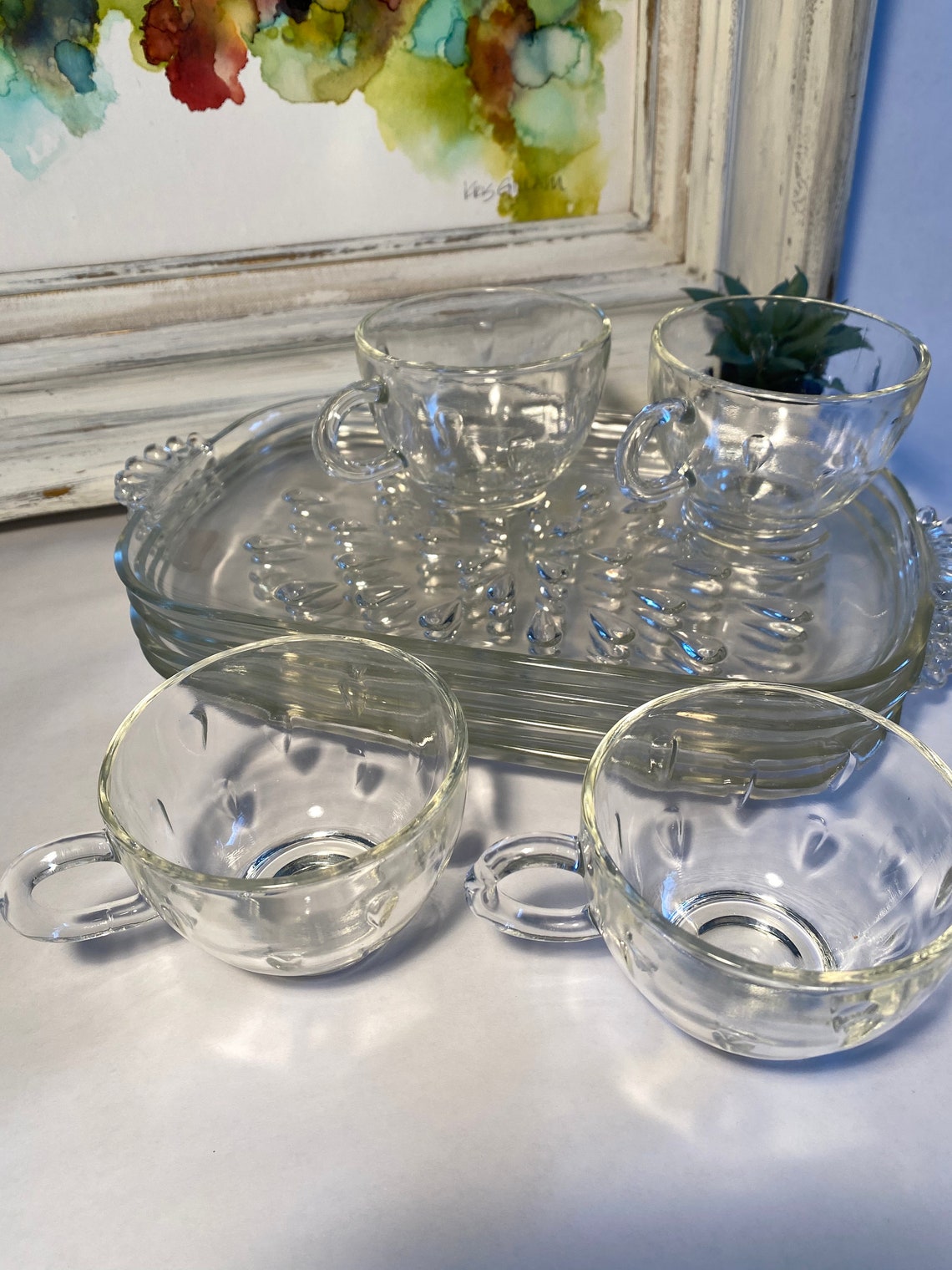 Vintage 1960s Pressed Glass Lunch Sets with Watermelon Seed Etsy