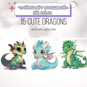 15 cute dragons and one ugly dragon transparent png files baby dragon scrapbooking kids birthday card cuter dragon