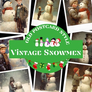 Schneemann Vintage Postkarte snowmanpng saisonale Clipart Schneemann Bündel digitaler Download festliche Clipart Winter Schneemänner niedliche Kinder Kleinstadt