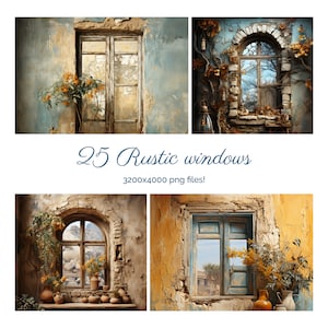 Rustic Windows over 25 png files old buildings greek islands commercial use window frame vintage home cottagecore windowsill