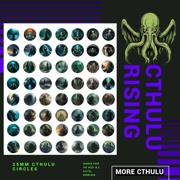 25mm  Cthulu circles 1 inch cthulu bottlecap digital download for necklaces logos and more lovecraft horror