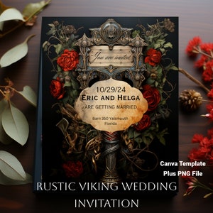 viking wedding invitation digital download Canva  template plus blank png file Norse pagan wiccan wedding