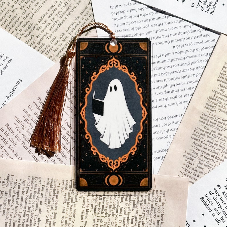 Ghost Reading Halloween Bookmark, Fall Bookmark, Hand Crafted Bookmark, Reading, Gift for book lovers image 1