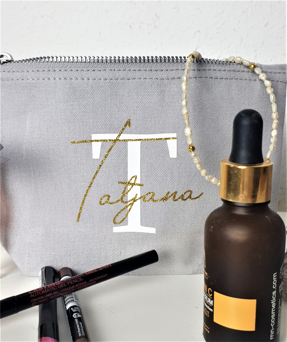 Personalized cosmetic bag with monogram initials beauty bag Etsy