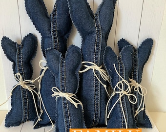 Denim Bunny Family: Handmade Easter Decor with Twine Accents